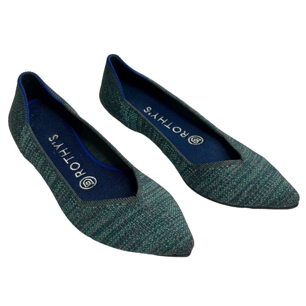 Rothy’s The Point Aqua Heather Ballet Flats Slip On Pointed Toe Women’s Size 6 - Picture 2 of 12